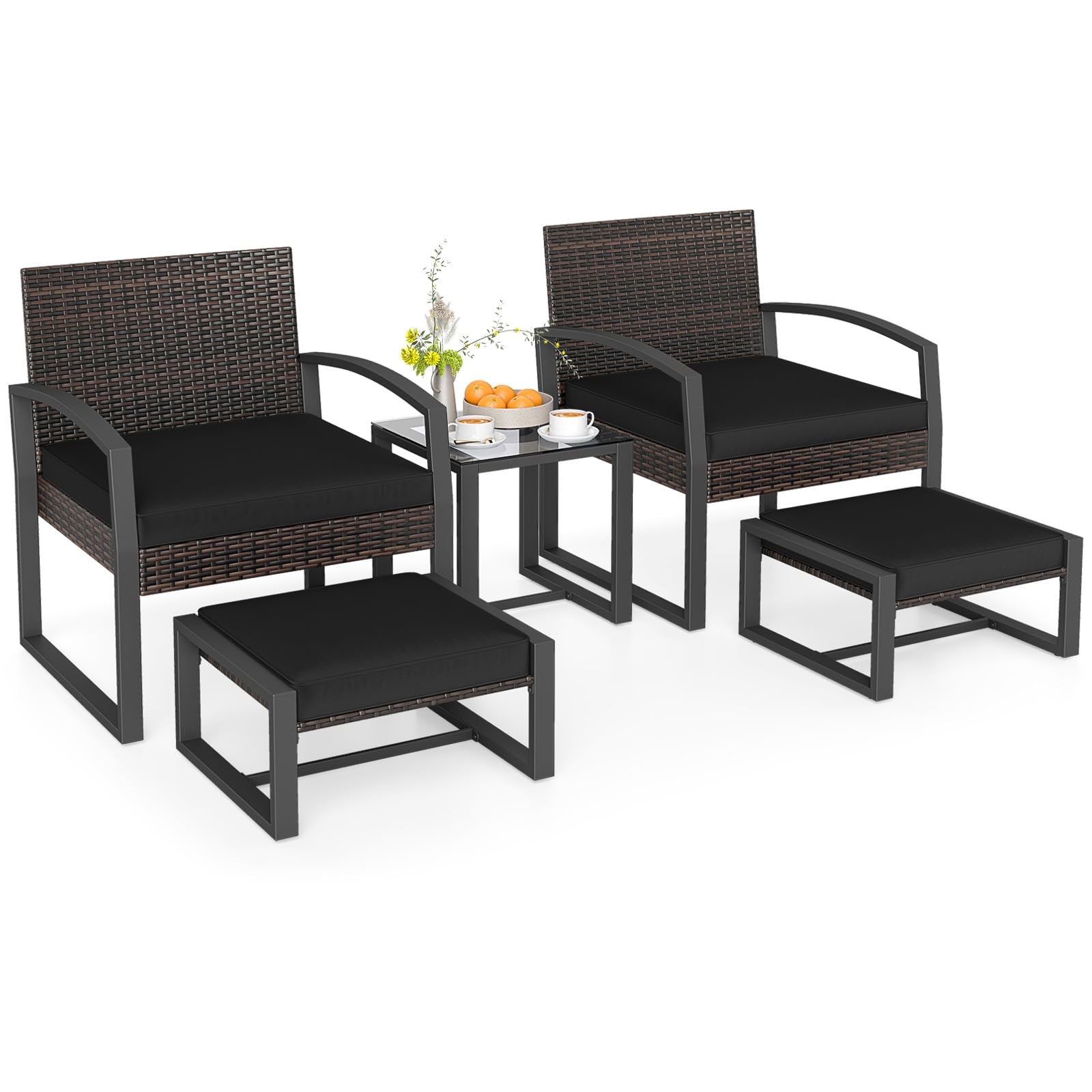 Tangkula 5 Pieces Wicker Patio Conversation Set for Porch